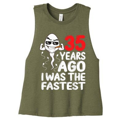  35th Birthday Gag dress 35 Years Ago I Was The Fastest Funny Women's Racerback Cropped Tank