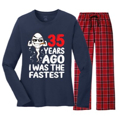  35th Birthday Gag dress 35 Years Ago I Was The Fastest Funny Women's Long Sleeve Flannel Pajama Set 