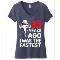  35th Birthday Gag dress 35 Years Ago I Was The Fastest Funny Women's V-Neck T-Shirt