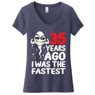  35th Birthday Gag dress 35 Years Ago I Was The Fastest Funny Women's V-Neck T-Shirt