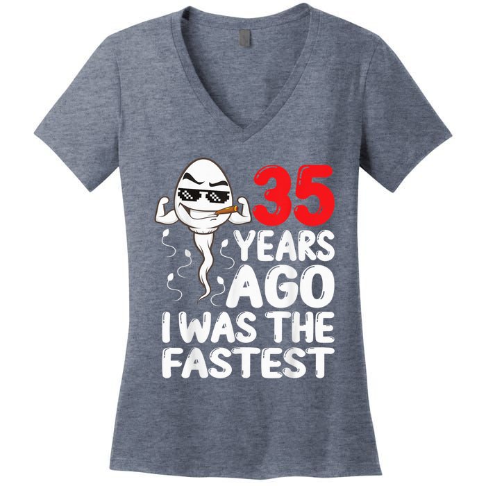  35th Birthday Gag dress 35 Years Ago I Was The Fastest Funny Women's V-Neck T-Shirt