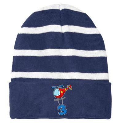 3rd Birthday Gift For A Boy I Funny Helicopter Striped Beanie with Solid Band