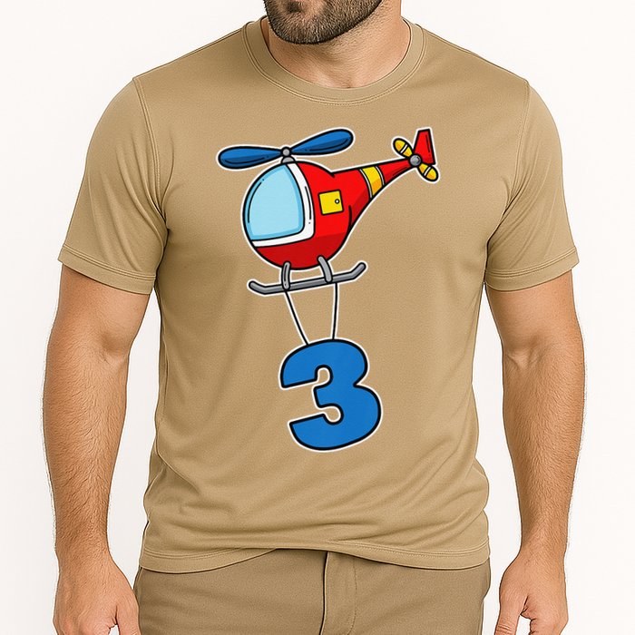 3rd Birthday Gift For A Boy I Funny Helicopter Cooling Performance Crew T-Shirt