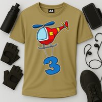 3rd Birthday Gift For A Boy I Funny Helicopter Cooling Performance Crew T-Shirt
