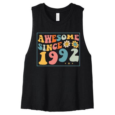 30th Birthday Gifts Awesome Since 1992 30 Years Old Groovy Women's Racerback Cropped Tank