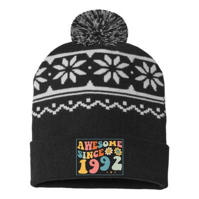 30th Birthday Gifts Awesome Since 1992 30 Years Old Groovy USA-Made Snowflake Beanie