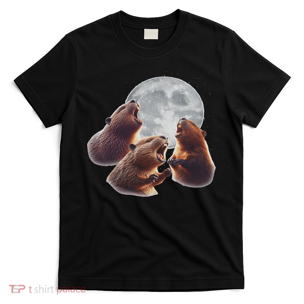 3 Beaver Howling At The Moon Funny Beaver Lover Rodent T-Shirt