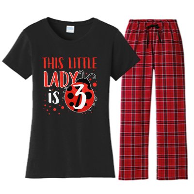 3rd Birthday Ladybug Cute Gift For Three Years Old Premium Women's Flannel Pajama Set