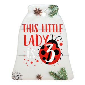 3rd Birthday Ladybug Cute Gift For Three Years Old Premium Ceramic Bell Ornament