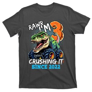 3rd Birthday Monster Truck Dinosaur Party Rawr Im 3 T-Shirt