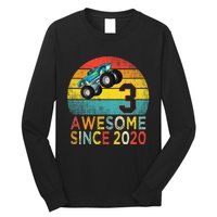 3rd Birthday Monster Truck Lover 3 Years Old Vintage Retro Long Sleeve Shirt