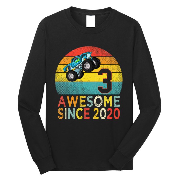 3rd Birthday Monster Truck Lover 3 Years Old Vintage Retro Long Sleeve Shirt