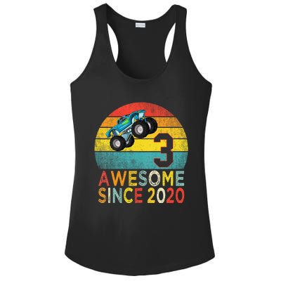 3rd Birthday Monster Truck Lover 3 Years Old Vintage Retro Ladies PosiCharge Competitor Racerback Tank