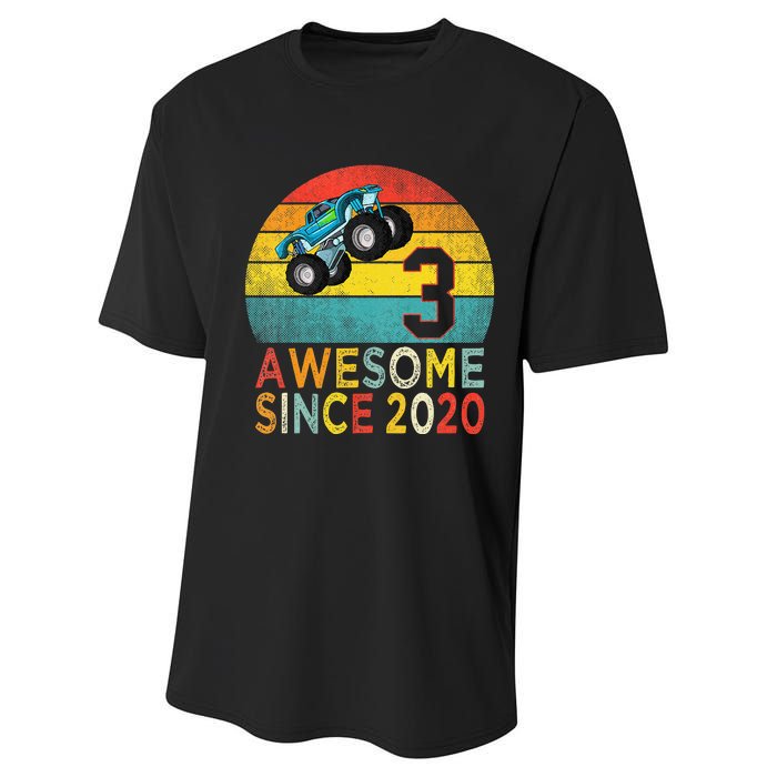 3rd Birthday Monster Truck Lover 3 Years Old Vintage Retro Performance Sprint T-Shirt