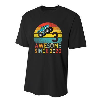 3rd Birthday Monster Truck Lover 3 Years Old Vintage Retro Youth Performance Sprint T-Shirt