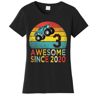 3rd Birthday Monster Truck Lover 3 Years Old Vintage Retro Women's T-Shirt