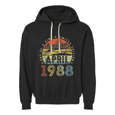 35th Birthday Present Gift Awesome Since April 1988 35 Year Old Garment-Dyed Fleece Hoodie