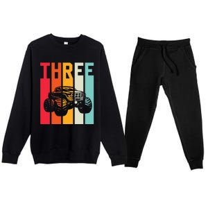 3rd Birthday Retro Monster Truck Boys Girl 3 Years Old Premium Crewneck Sweatsuit Set