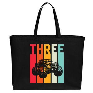 3rd Birthday Retro Monster Truck Boys Girl 3 Years Old Cotton Canvas Jumbo Tote