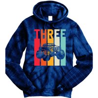 3rd Birthday Retro Monster Truck Boys Girl 3 Years Old Tie Dye Hoodie