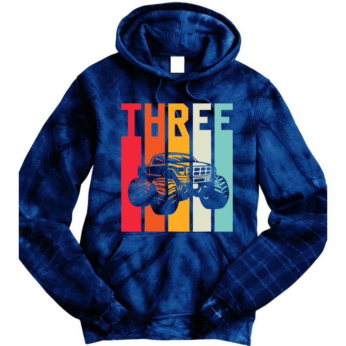 3rd Birthday Retro Monster Truck Boys Girl 3 Years Old Tie Dye Hoodie