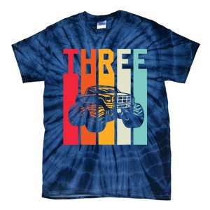 3rd Birthday Retro Monster Truck Boys Girl 3 Years Old Tie-Dye T-Shirt