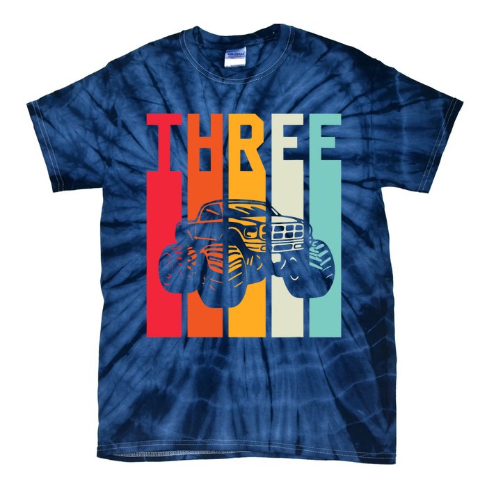 3rd Birthday Retro Monster Truck Boys Girl 3 Years Old Tie-Dye T-Shirt