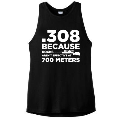 308 Because Rocks Arent Effective At 700 Meters Ladies PosiCharge Tri-Blend Wicking Tank