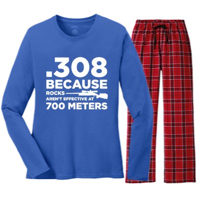 308 Because Rocks Arent Effective At 700 Meters Women's Long Sleeve Flannel Pajama Set 