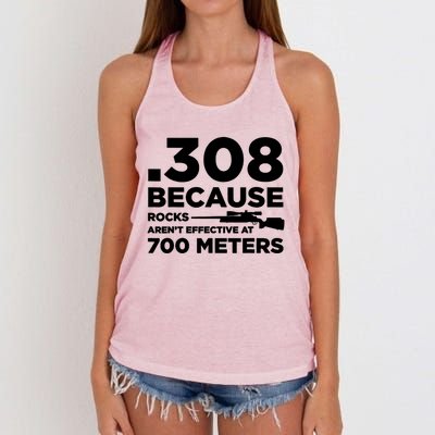 308 Because Rocks Arent Effective At 700 Meters Women's Knotted Racerback Tank