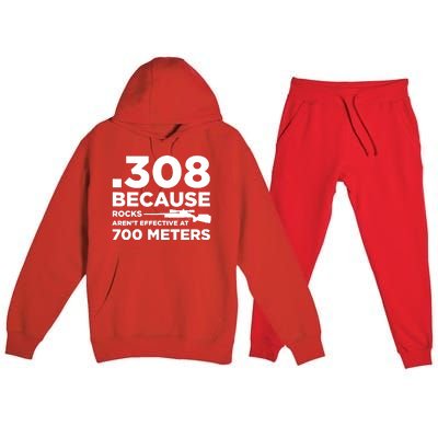 308 Because Rocks Arent Effective At 700 Meters Premium Hooded Sweatsuit Set