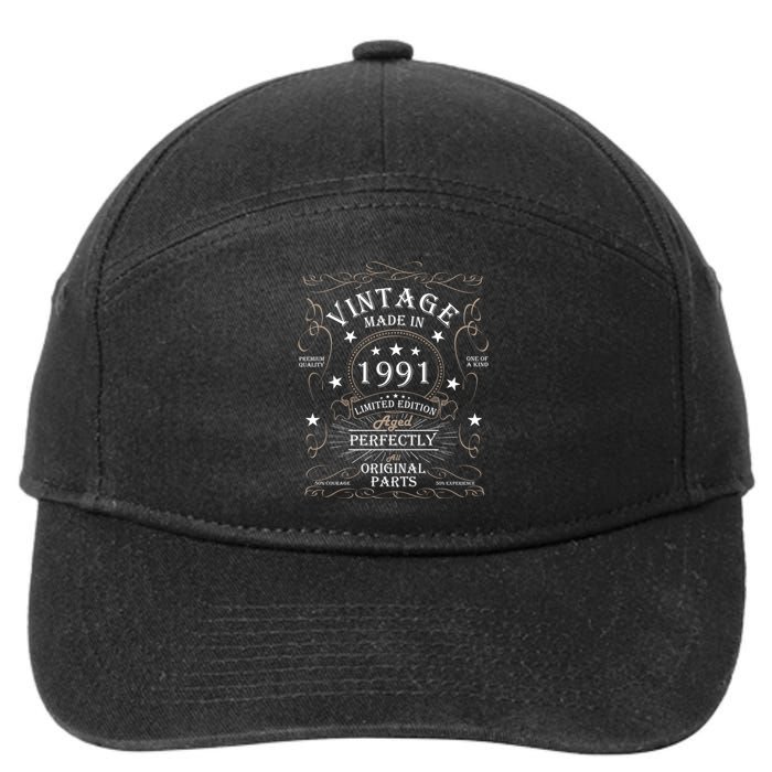 33rd Birthday Retro Limited Edition Man Woman Vintage 1991 7-Panel Snapback Hat