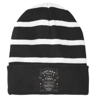 33rd Birthday Retro Limited Edition Man Woman Vintage 1991 Striped Beanie with Solid Band