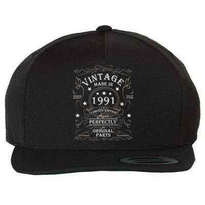 33rd Birthday Retro Limited Edition Man Woman Vintage 1991 Wool Snapback Cap