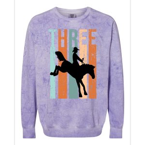 3rd Birthday Retro Rodeo Horse Lovers Cow Rider Gift Colorblast Crewneck Sweatshirt