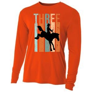 3rd Birthday Retro Rodeo Horse Lovers Cow Rider Gift Cooling Performance Long Sleeve Crew