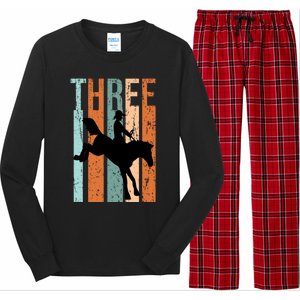 3rd Birthday Retro Rodeo Horse Lovers Cow Rider Gift Long Sleeve Pajama Set