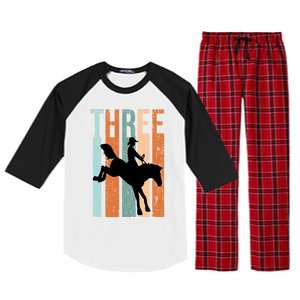 3rd Birthday Retro Rodeo Horse Lovers Cow Rider Gift Raglan Sleeve Pajama Set