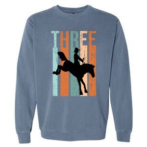 3rd Birthday Retro Rodeo Horse Lovers Cow Rider Gift Garment-Dyed Sweatshirt