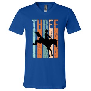 3rd Birthday Retro Rodeo Horse Lovers Cow Rider Gift V-Neck T-Shirt