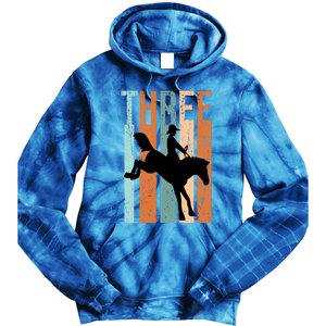 3rd Birthday Retro Rodeo Horse Lovers Cow Rider Gift Tie Dye Hoodie