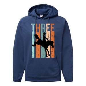 3rd Birthday Retro Rodeo Horse Lovers Cow Rider Gift Performance Fleece Hoodie