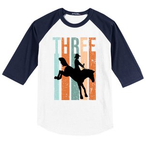 3rd Birthday Retro Rodeo Horse Lovers Cow Rider Gift Baseball Sleeve Shirt