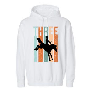 3rd Birthday Retro Rodeo Horse Lovers Cow Rider Gift Garment-Dyed Fleece Hoodie