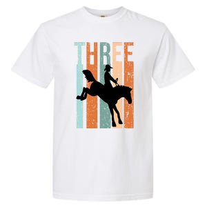 3rd Birthday Retro Rodeo Horse Lovers Cow Rider Gift Garment-Dyed Heavyweight T-Shirt