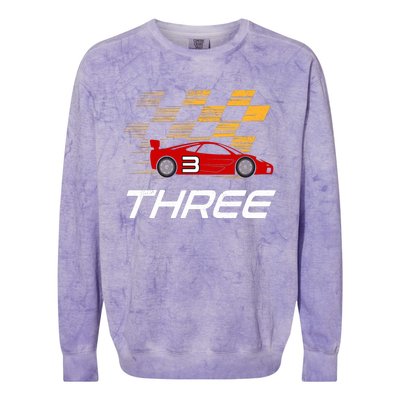 3rd Birthday Race Car Gift I Three Years Old Boy Colorblast Crewneck Sweatshirt