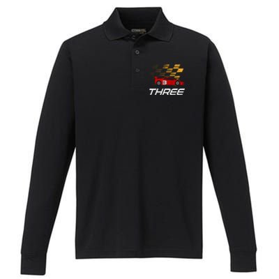 3rd Birthday Race Car Gift I Three Years Old Boy Performance Long Sleeve Polo