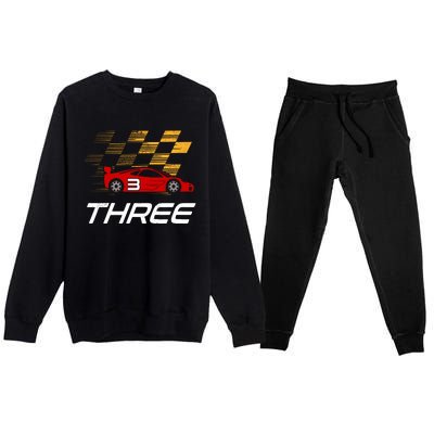 3rd Birthday Race Car Gift I Three Years Old Boy Premium Crewneck Sweatsuit Set