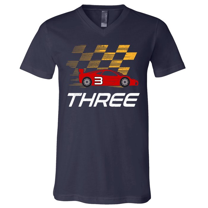 3rd Birthday Race Car Gift I Three Years Old Boy V-Neck T-Shirt