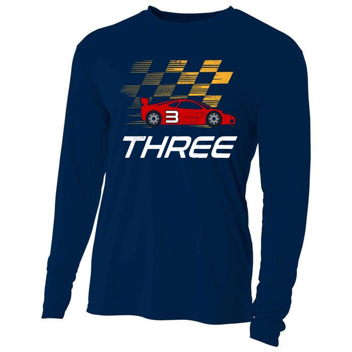 3rd Birthday Race Car Gift I Three Years Old Boy Cooling Performance Long Sleeve Crew